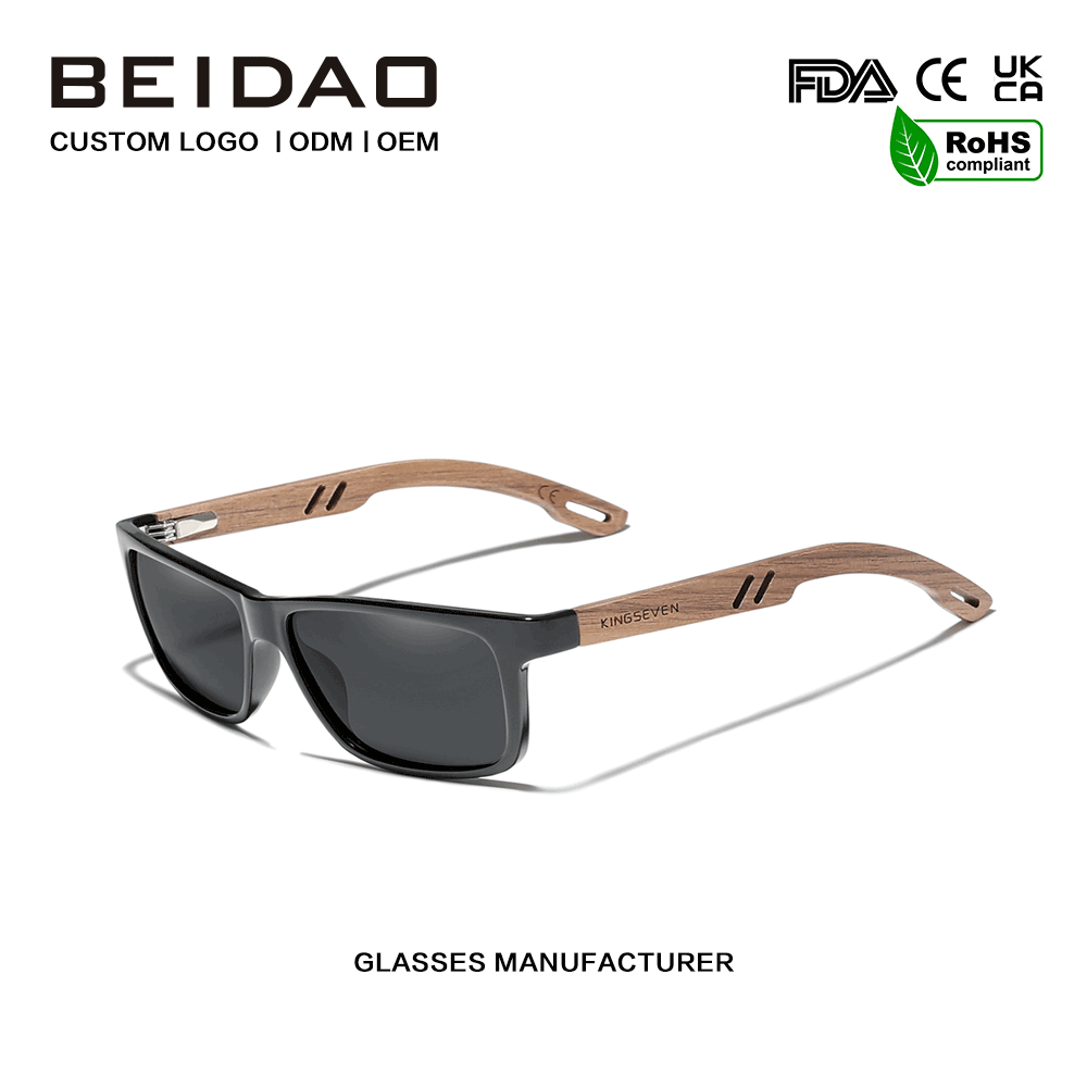Sunglasses Fráma Clasaiceach Dubh Walnut TR90 Fráma