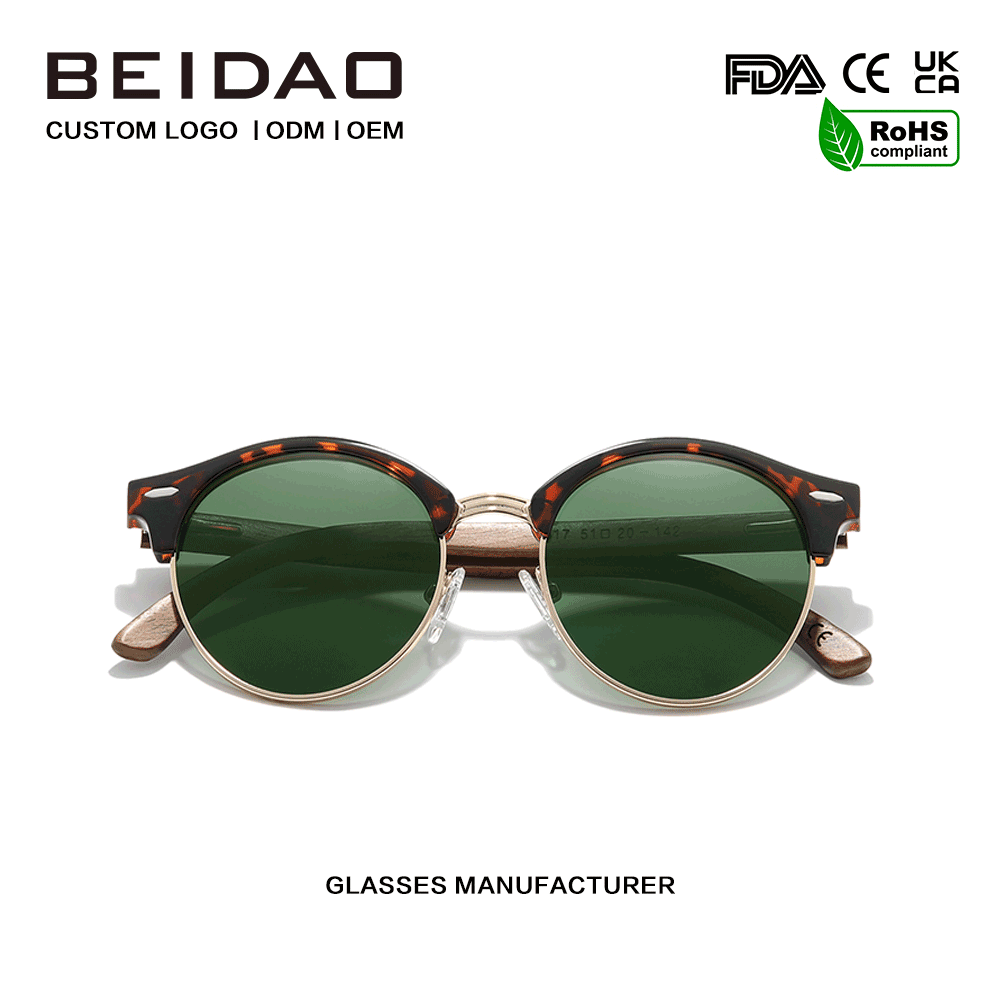 Faisean Walnut Adhmaid Leath Gan Teorainn Sunglasses UV400