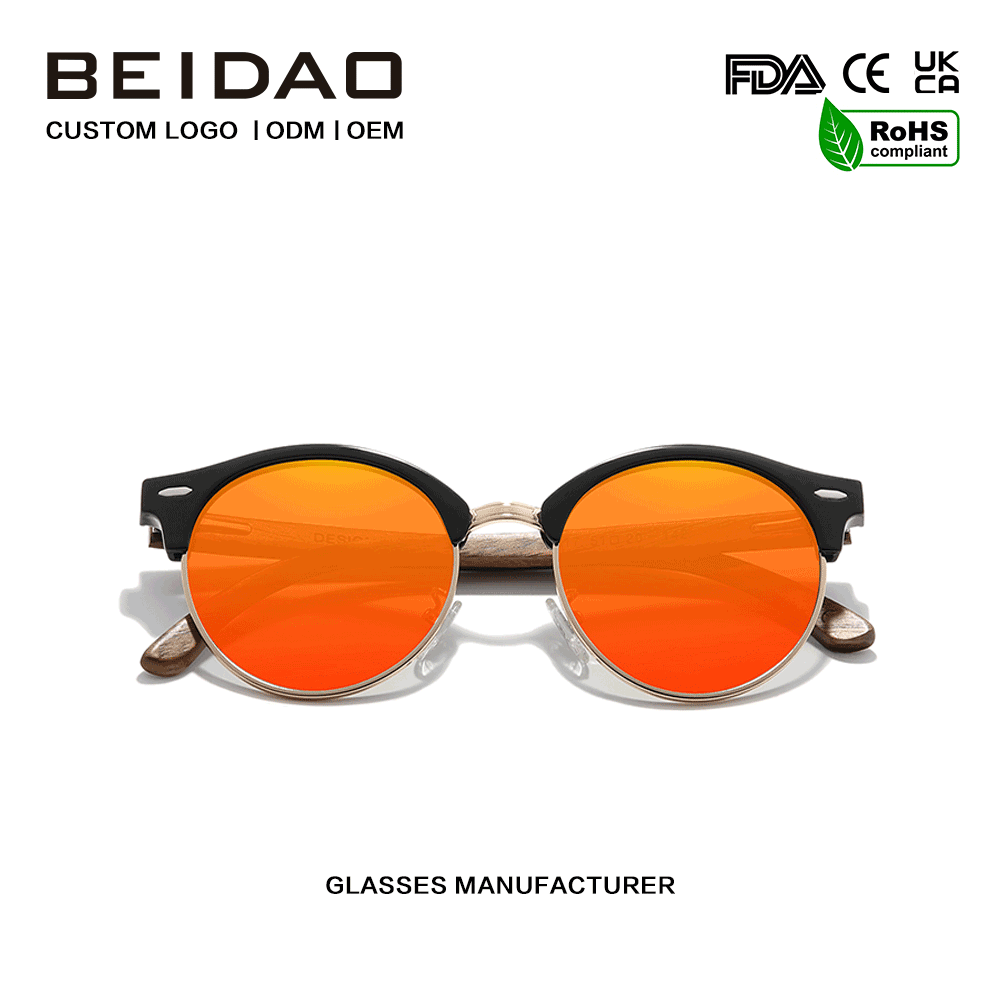 Sunglasses UV400 Gan Teorann Adhmaid Walnut Lámhdhéanta