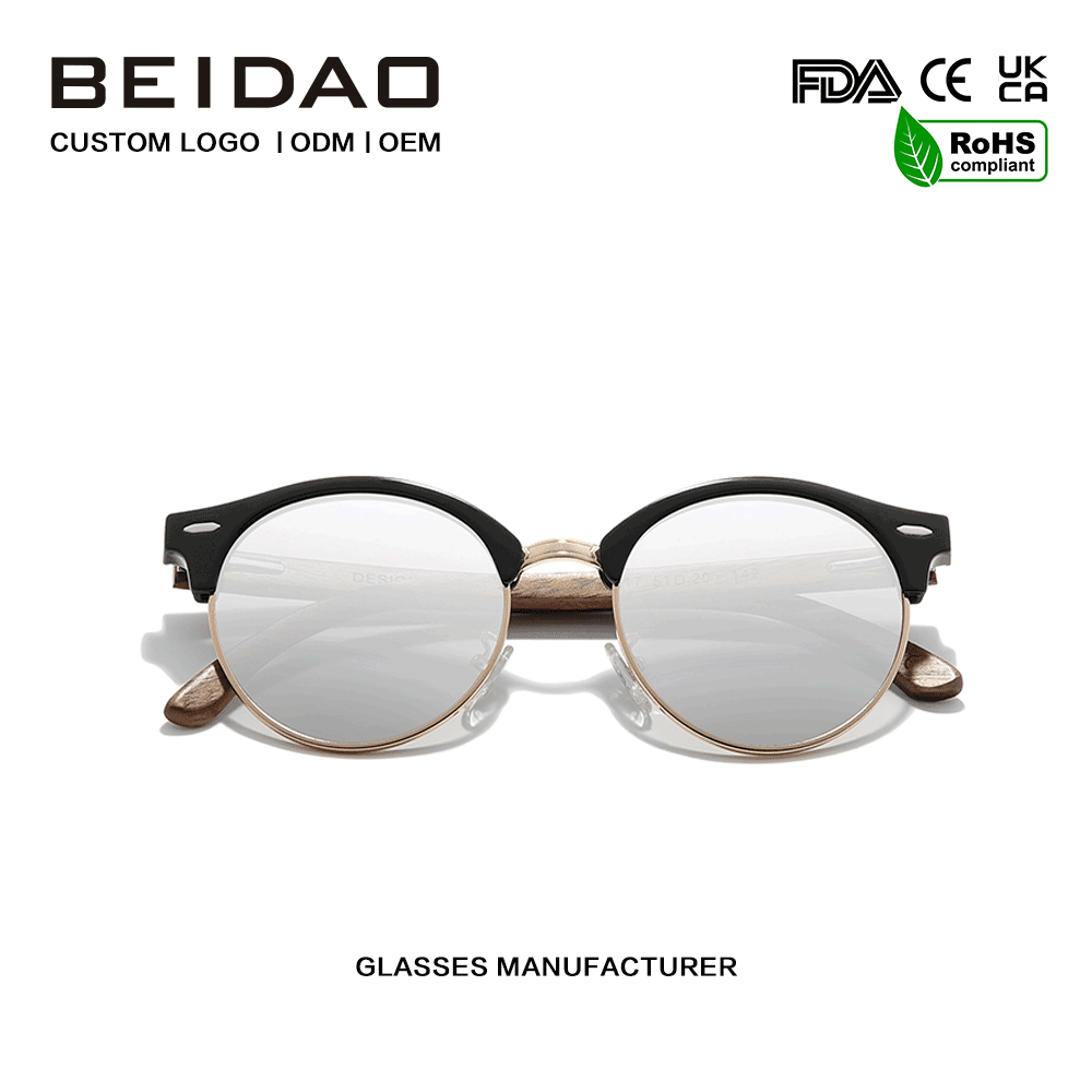 Sunglasses UV400 Gan Teorann Leathdhéanta Adhmaid Walnut Lámhdhéanta