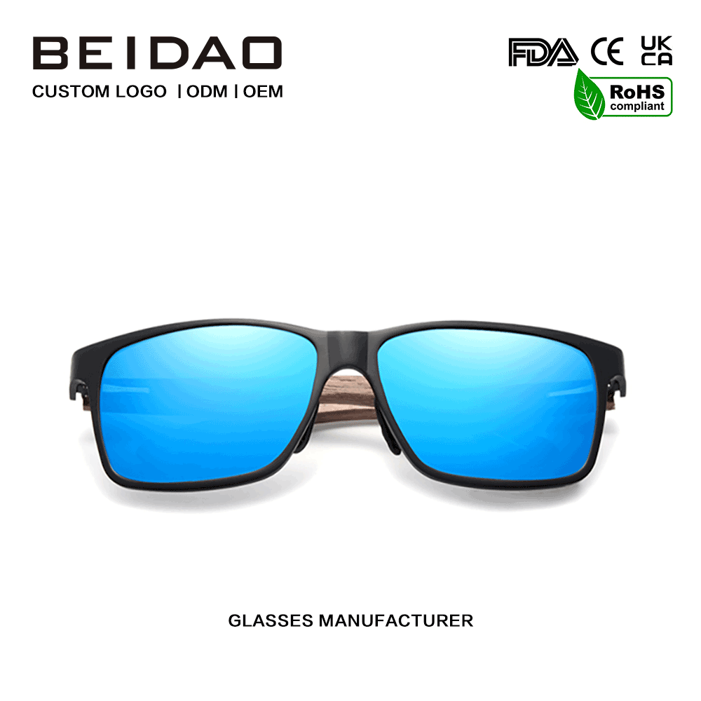 Sunglasses Frith-Raidíochta Polaraithe Cearnóg Adhmaid Lámhdhéanta
