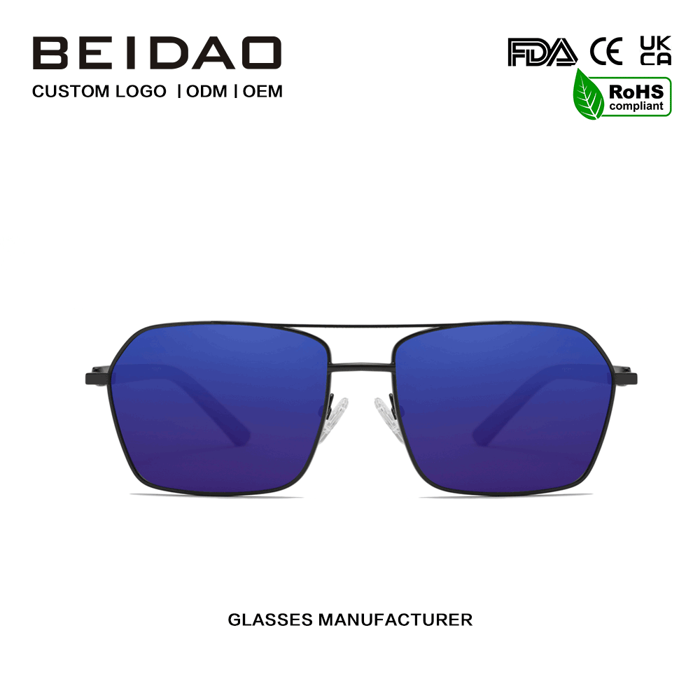 Nua-Aimseartha Retro Alúmanam Cóimhiotal Gorm UV400 Sunglasses Tiomána